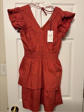 Kendall & Kylie Rust Red Ruffle Sleeve V-Neck Dress